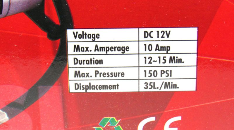 Specs on box - 12V Portable Air Compressor Review