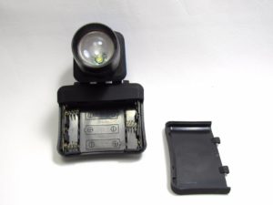 Battery door removed clip on LED hat lamp